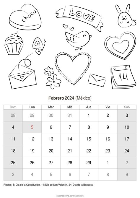 Calendario Febrero 2024 Para Imprimir México