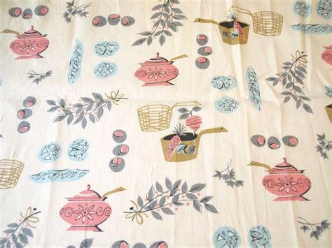Vintage 50s Pink Gray Kitchen Theme Curtain Fabric 50s Kitchen Cute