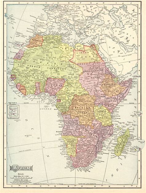 1911 Antique Map Of Africa Vintage Africa Map Gallery Wall Art Home