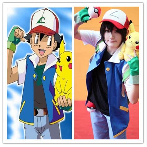 High Quality Pokemon Ash Ketchum Cosplay Costume Trainer Costume Blue Jacketgloveshat Ash
