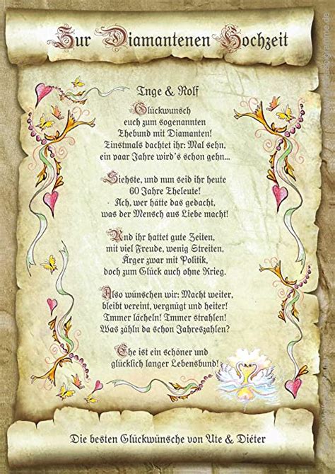 A6 (10,5 x 14,8 cm), vierseitige klappkarte papier: Sprüche Zur Diamantenen Hochzeit / Diamantene Hochzeit Urkunde Personalisiert Geschenk Karte Zum ...