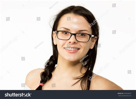 Nerd Girl Glasses Brackets On Teeth Stock Photo 535246957 Shutterstock