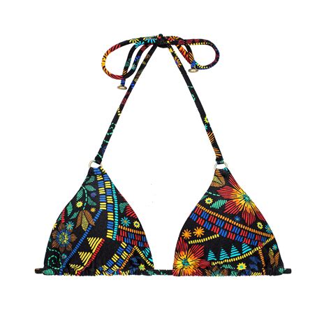 Multicolour Printed Triangle Bikini Top With Small Side Rings Soutien Bordado Cheeky Rio De Sol