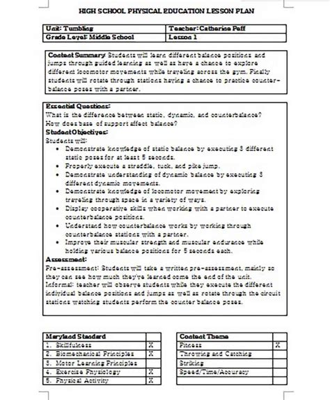 Elementary Pe Lesson Plans What To Include In The Lesson Plan Template