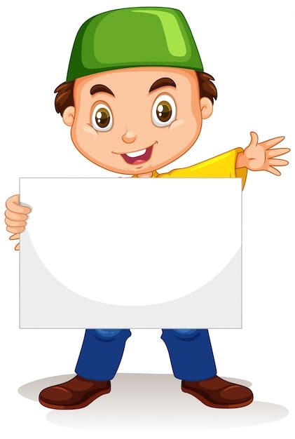 Personaje De Dibujos Animados Lindo Niño Con Cartel En Blanco Vector