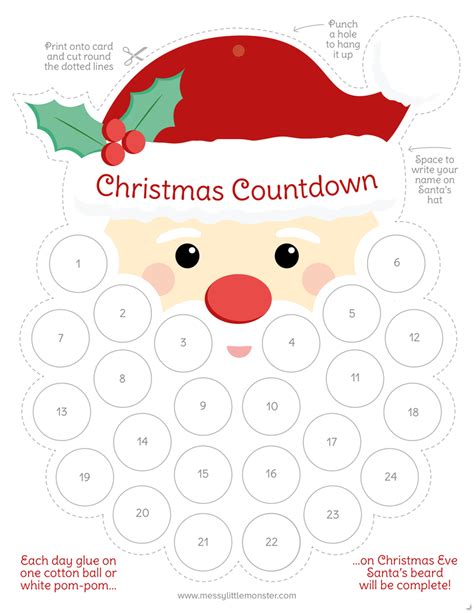 Santas Beard Christmas Countdown Printable Messy Little Monster