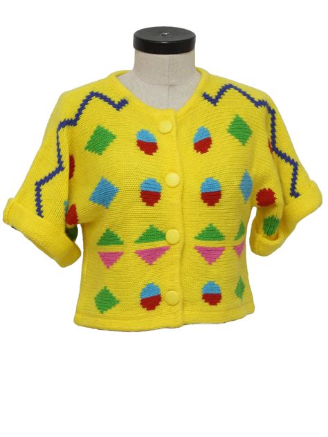 Eighties Vintage Sweater 80s Colors Womens Bright Yellow Red Blue