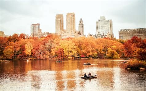 壁紙 ニューヨーク市、マンハッタン、セントラルパーク、秋、ボート、建物 1920x1200 Hd 無料のデスクトップの背景 画像
