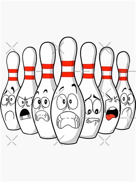 Cartoon Bowling Funny Scared Bowling Pins T Shirt Sticker For Sale By