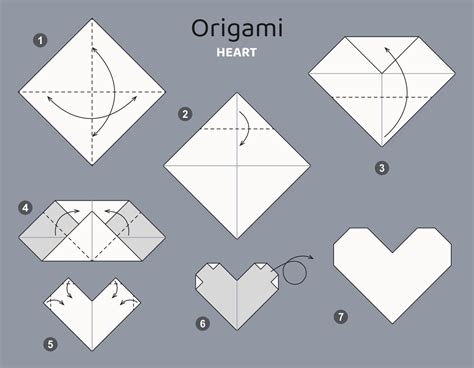 Esquema De Origami De Corazón Tutorial Elementos De Origami Aislados
