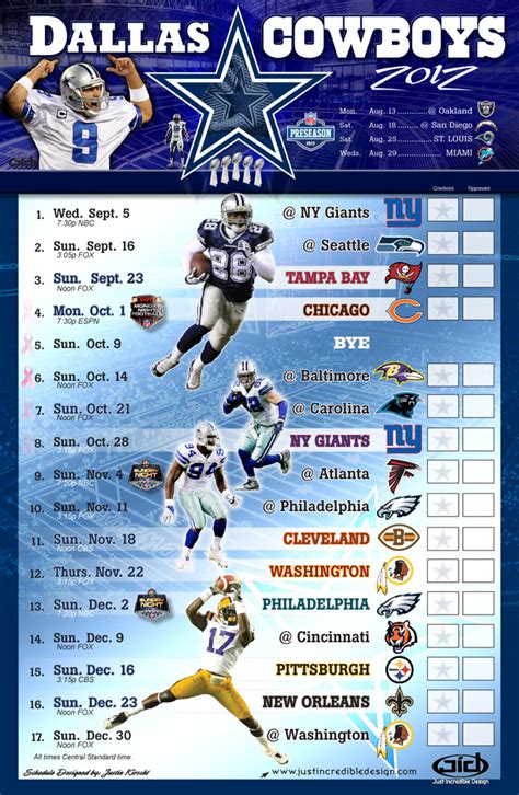 Dallas Cowboys Printable Schedule
