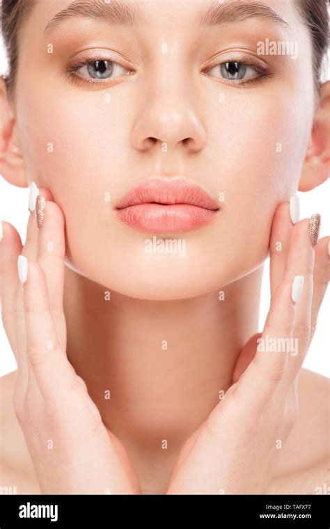 Beautiful Young Woman Face Close Up Facial Treatment Cosmetology