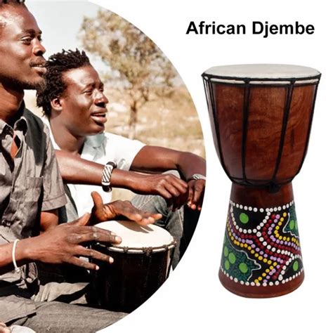 6in African Djembe Drum Hand Carved Solid Wood Goat Skin Traditional