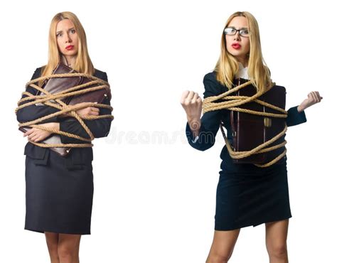 The Woman Tied Up Isolated On The White Background Stock Image Image