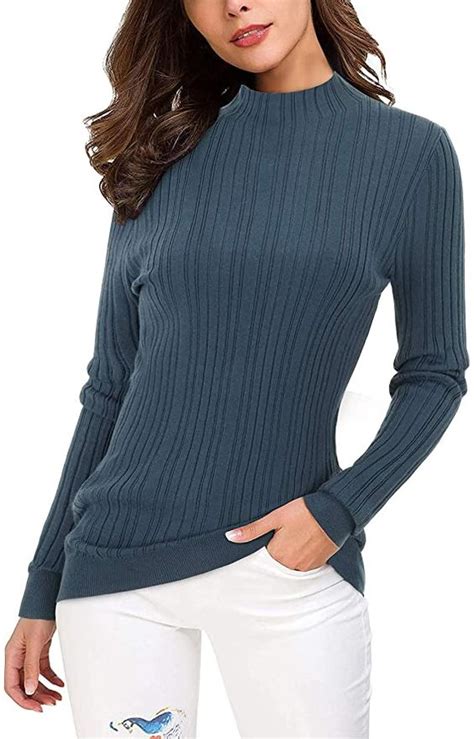 Ouges Womens Lightweight Stretchy Long Sleeve Pullover Cable Knit Mock Turtleneck Sweater Its