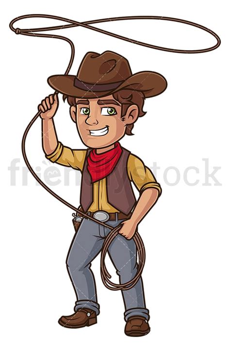 Cowboy Throwing Lasso Rope Cartoon Clipart Vector Friendlystock