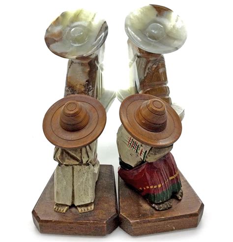 Lot 4pc Mexican Siesta Bookends Onyx Wood