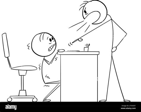 Boss Yelling At Office Worker Vector Cartoon Stick Figure Illustration
