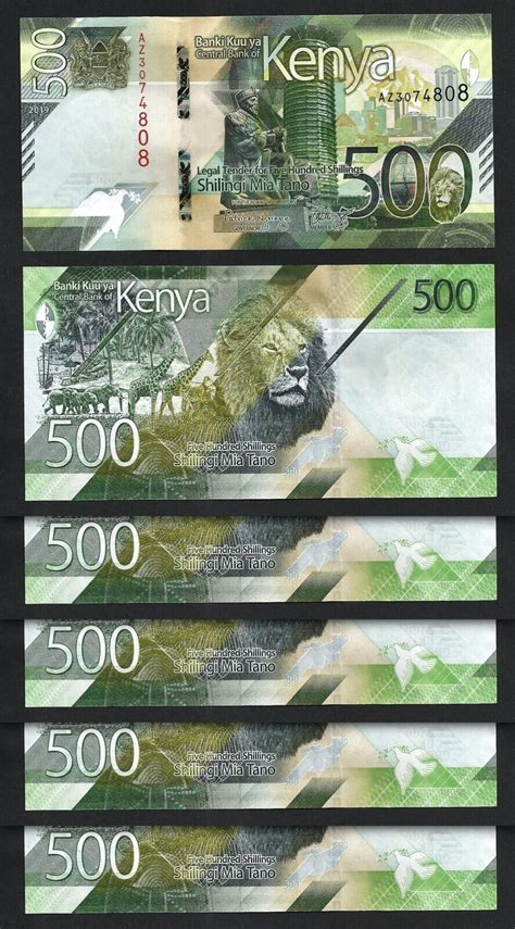 Kenya 500 Shillings 2019 Unc 5 Pcs Consecutive Lot P 55 Fortumor Numismatic Center