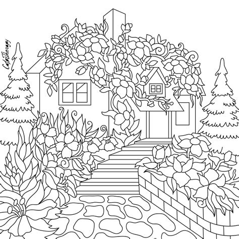 Cottage Garden Coloring Page Coloring Pages