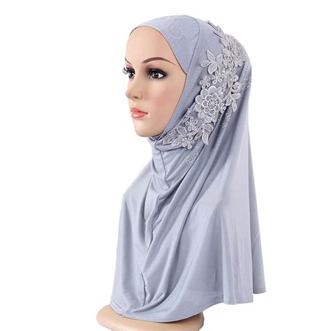 Muslim Fashion Womens Hijabs Fashion Lace Diamonds Hijabscarfcap Full Cover Inner Cotton
