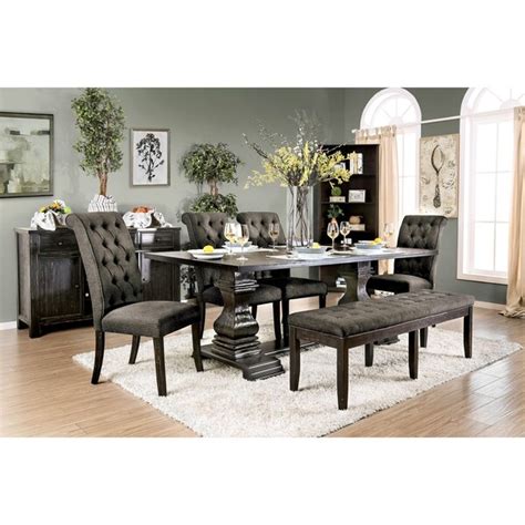 Shop Furniture Of America Melta Rustic Black 6 Piece Dining Table Set
