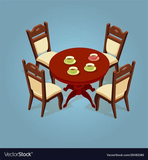 Set Of The Isometric Cartoon Table And Four Chairs