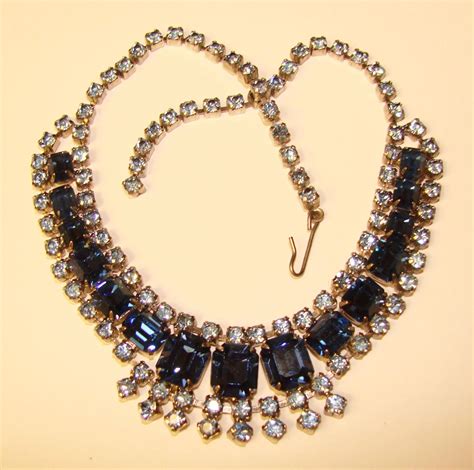 Fabulous BLUE Rhinestone Vintage Necklace : Jewelpigs | Ruby Lane