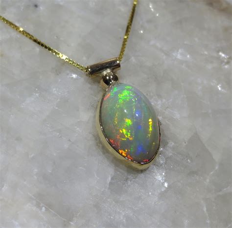 K Gold Natural Opal Pendant Necklace By Zozodesignsusa