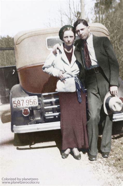 Bonnie Parker And Clyde Barrow Posing Together In Front Of Car 1933