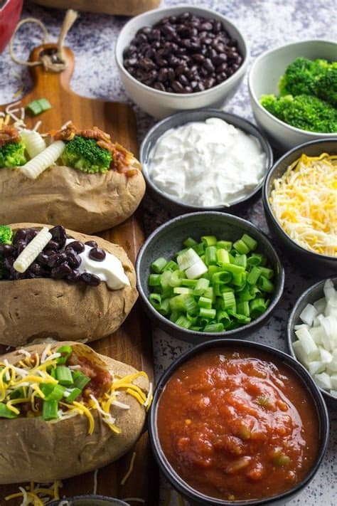 Pretty much anything you think up you can use. Baked Potato Bar ideas | Baked potato bar, Baked potato ...