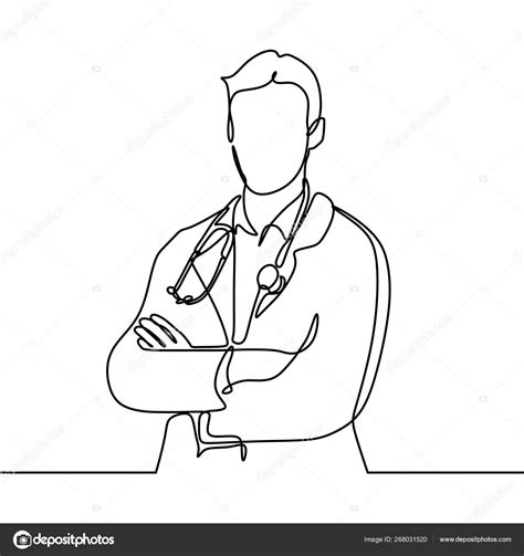 Portrait Of Doctor Continuous One Line Drawing Single Hand Drawn