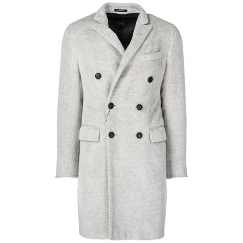 Emporio Armani Wool Double Breasted Coat Overcoat In Gray For Men Lyst