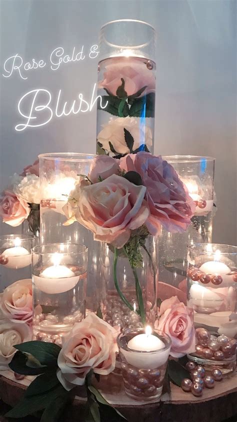 Rose Gold And Blush Centerpiece Rose Gold Wedding Decor Candle Wedding