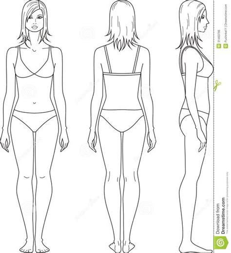 Body diagram for professional massage chart. female template for fashion design front side back ...
