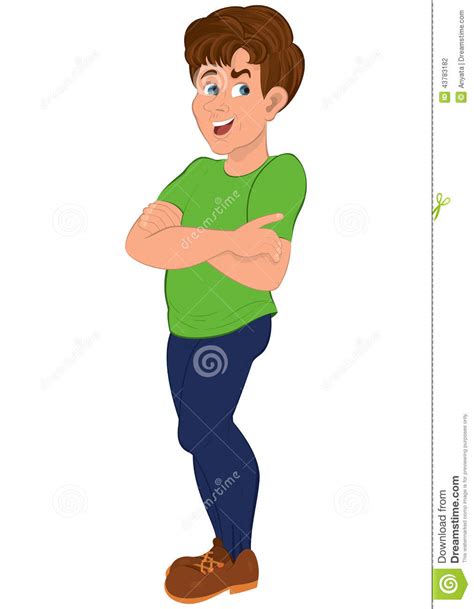 Cartoon Man In Green T Shirt And Blue Sweat Pants Stock