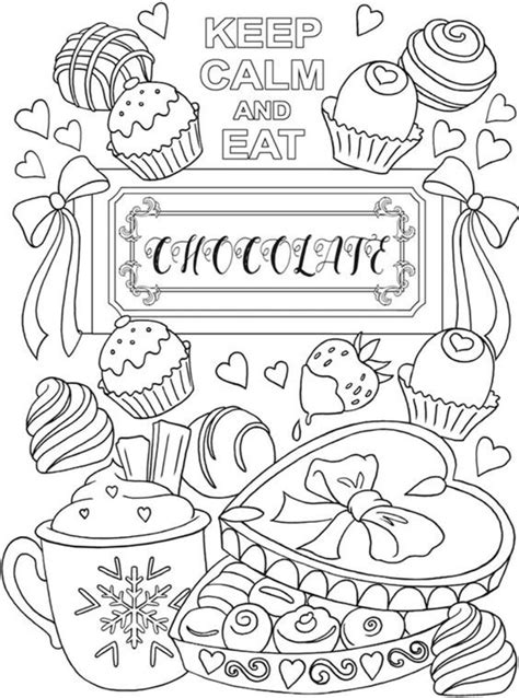 Keep Calm And Eat Chocolate Printable Coloring Page Digital Download