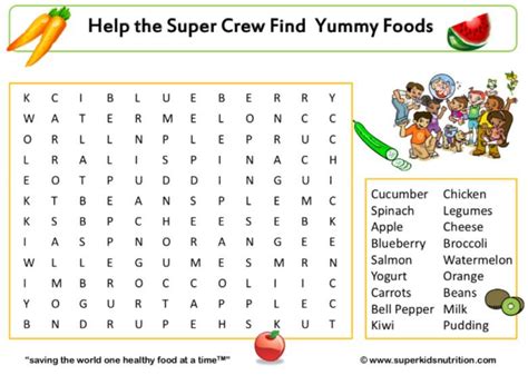 Food Group Fun Word Search Superkids Nutrition