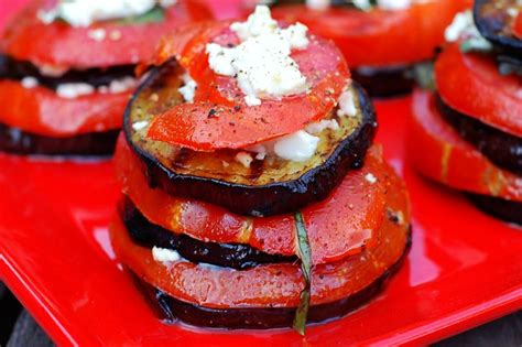 Grilled Eggplant Stacks With Tomato Feta And Basil Eatwell Recipe 35