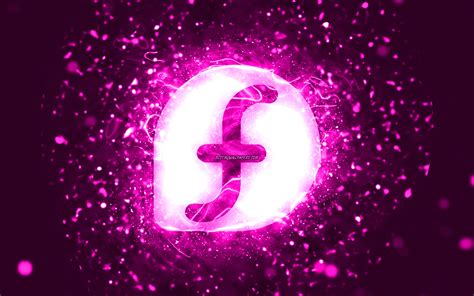 Download Wallpapers Fedora Purple Logo 4k Purple Neon Lights