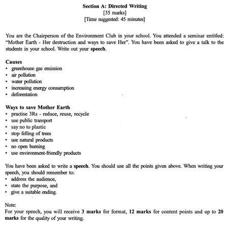 (a) directed writing (section a of paper 1). Teach Me, Sir: Question: Speech