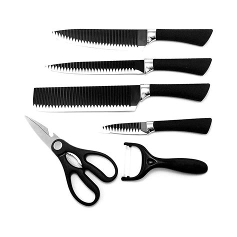6 Piece Kitchen Knife Scissors And Peeler Set Black Shop Today Get