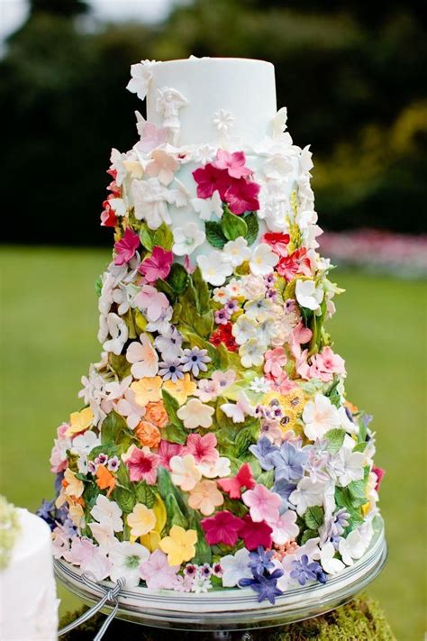Colorful Sugar Wildflowers Wedding Cake Deer Pearl Flowers