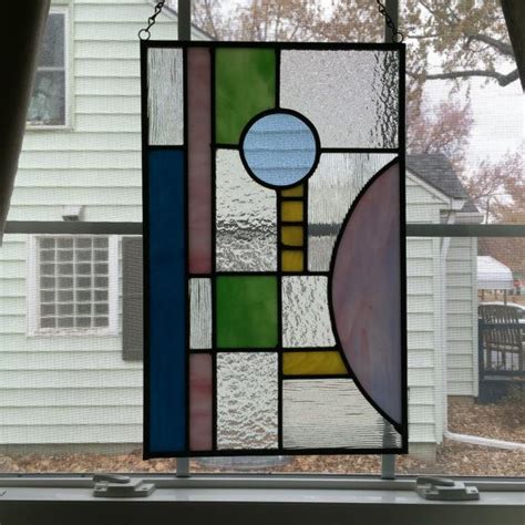 Leaded Stained Glass Geometric Panel With Zinc Frame And Patina Finish By Catsglassartistry 95
