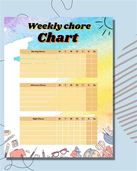 Weekly Chore Chart Chore Chart For Kids Back To School Etsy