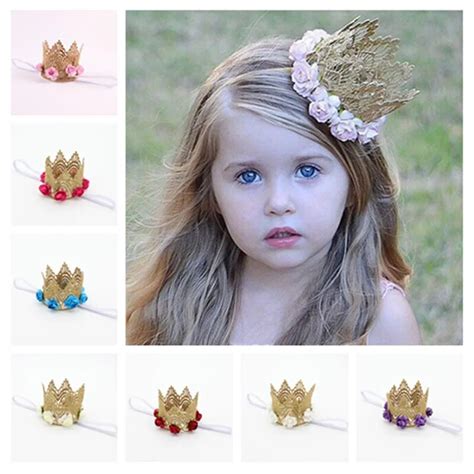 New Design Baby Gold Crown Headband Princess Rose Flower Tiara Headband