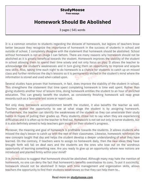 Homework Should Be Abolished Free Essay Example
