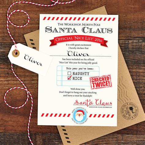 Give a certificate from the north pole for making santa's nice list this year! personalised letter from father christmas 'nice list' by ...