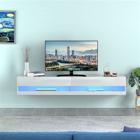 Buy Auxsoul Floating Led Tv Stand High Glossy Wall Ed Entertainment