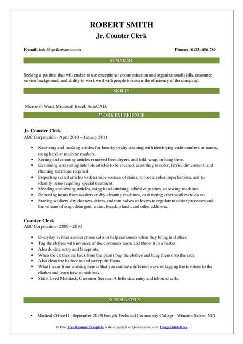 You can directly personalize the paragraph of the sample. Counter Clerk Resume Samples | QwikResume